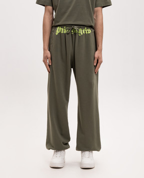 Palm Angels Khaki joggers with logo print PMCH025S26FLE001