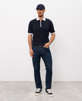 Kiton Blue polo with contrast piping UMK0571