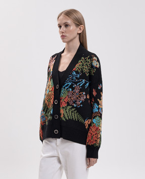 MANTERO 1902 Black wool cardigan with floral pattern 0329AJACQD00811