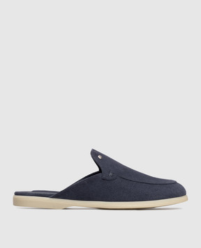 Stefano Ricci Blue suede mules with emblem UC64G2396SDP