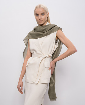 Brunello Cucinelli Khaki stole with cashmere and lurex silk MSCDAR097