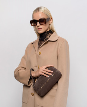 Valentino Brown suede Rockstud clutch 9W2P0BB5KQQ
