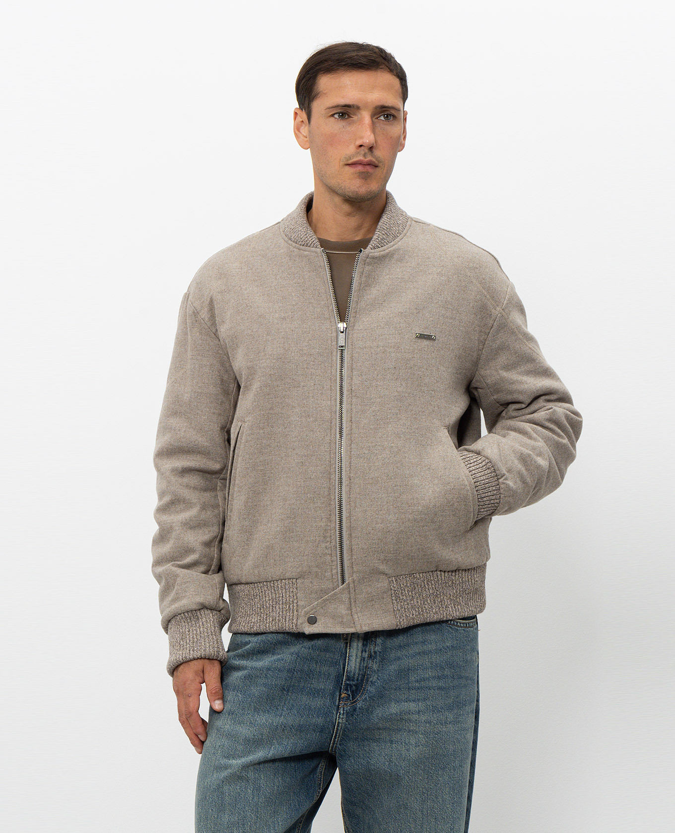 Beige bomber jacket with wool Iceberg 3