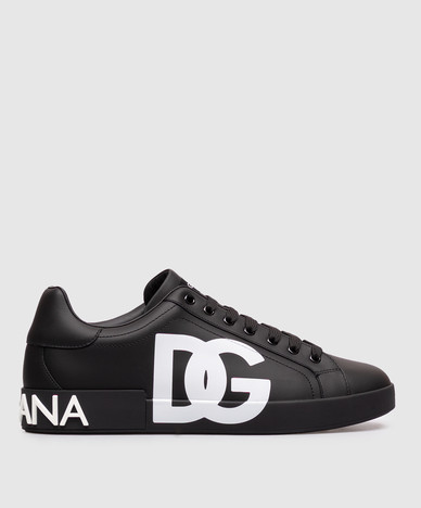 Black leather Portofino sneakers with contrast monogram
