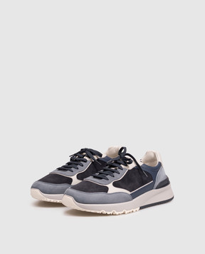 Brunello Cucinelli Blue combination sneakers with textured logo MZUSNEO355