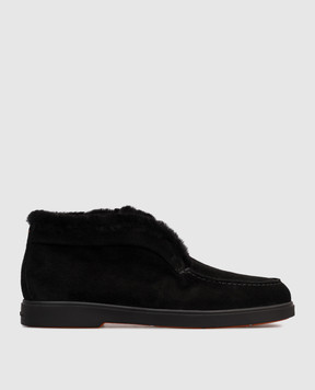 Santoni Black suede deserts with fur WUYA58457NERAPFR