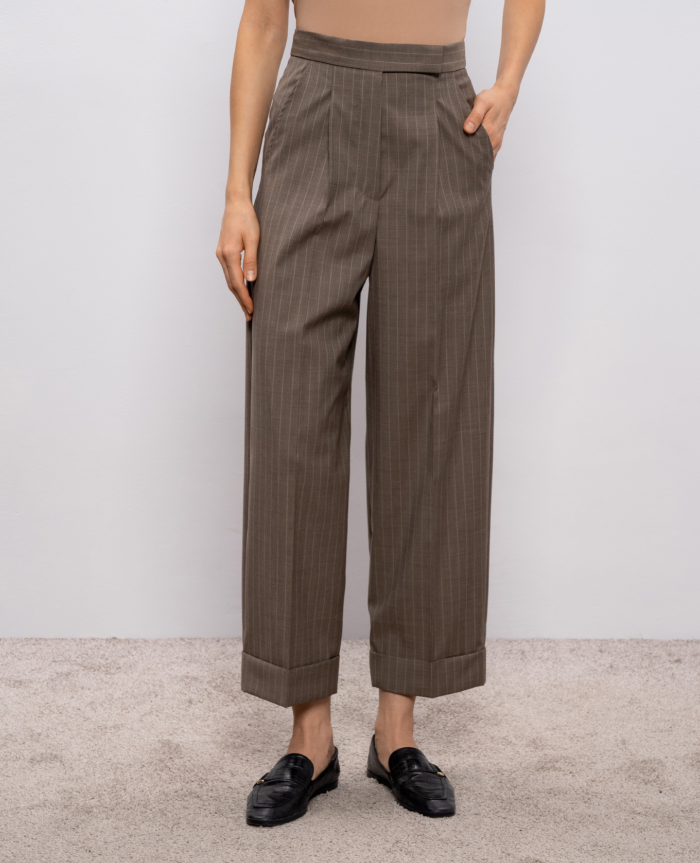 MXMMANETTA brown striped wool high-rise pants Max Mara 3