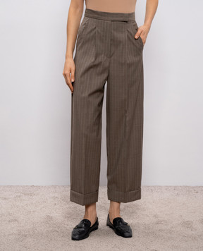 Max Mara MXMMANETTA brown striped wool high-rise pants MXMMANETTA