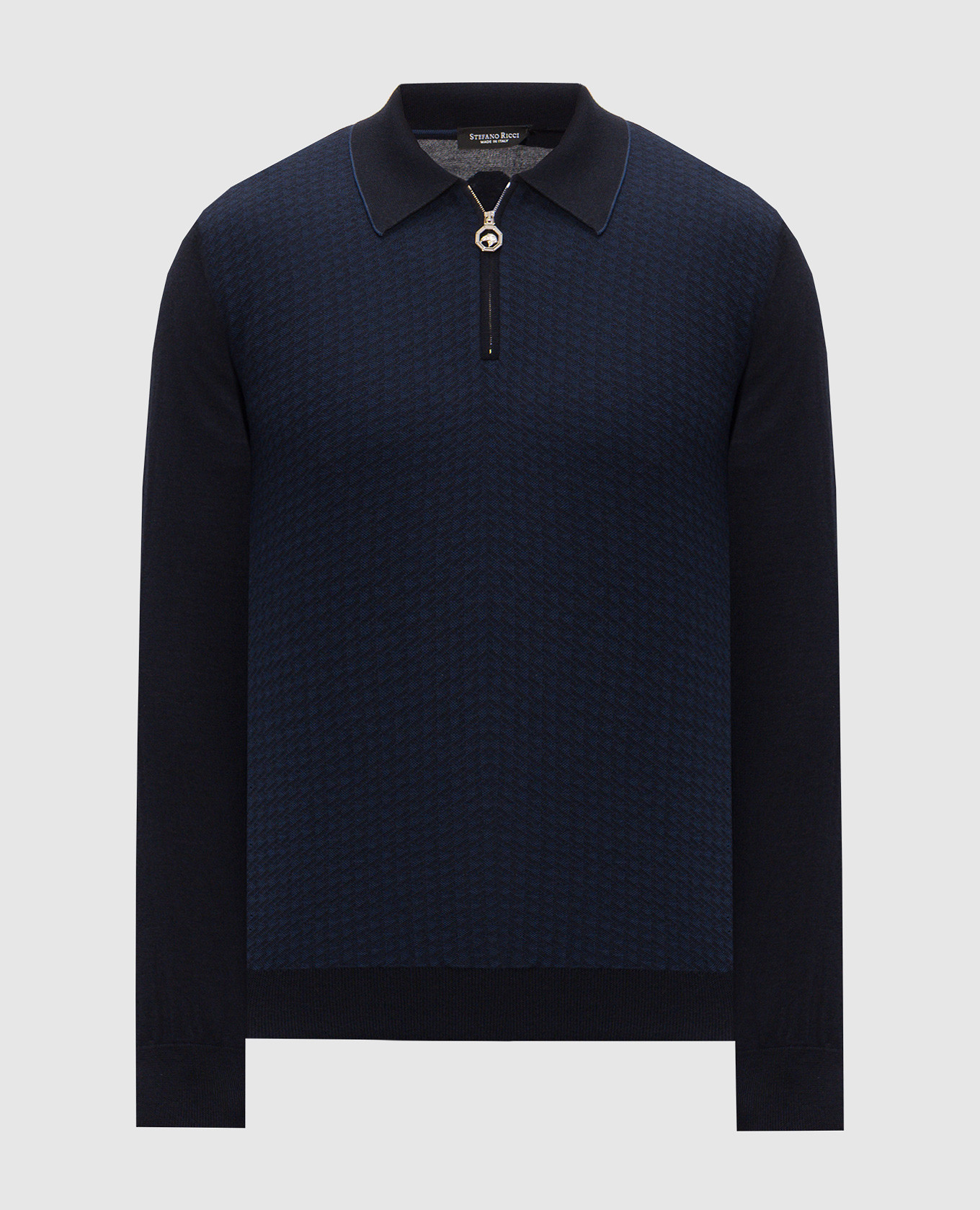 Blue cashmere and silk polo shirt