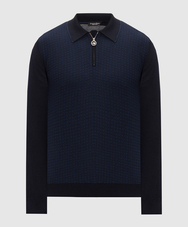 Blue cashmere and silk polo shirt