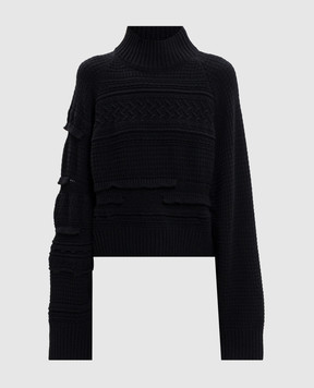 Y`S Yamamoto Black wool sweater with textured pattern YVK20689