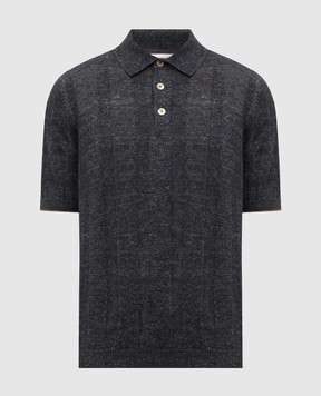 Brunello Cucinelli Grey polo shirt with linen in woven pattern M2L707815