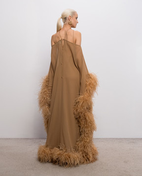 Taller Marmo Beige Sza Sza Spirito silk dress with ostrich feathers PF2623