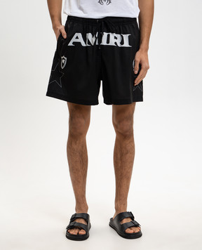AMIRI Black logo print swim shorts AMBOSW1003