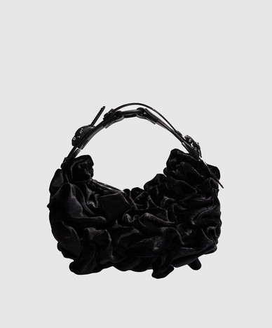Black velvet hobo bag HM0 with silk