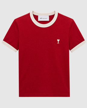 Ami Paris Red T-shirt with embroidered emblem FTS413JE0246