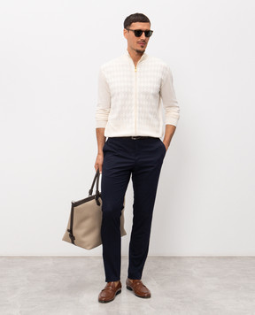 Stefano Ricci Ivory cardigan with patterned silk K414017R30F26268