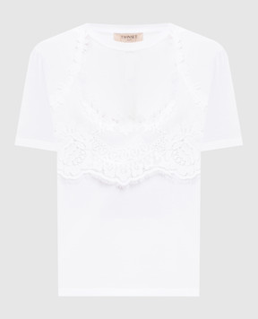 Twinset White T-shirt with lace 261TT2490