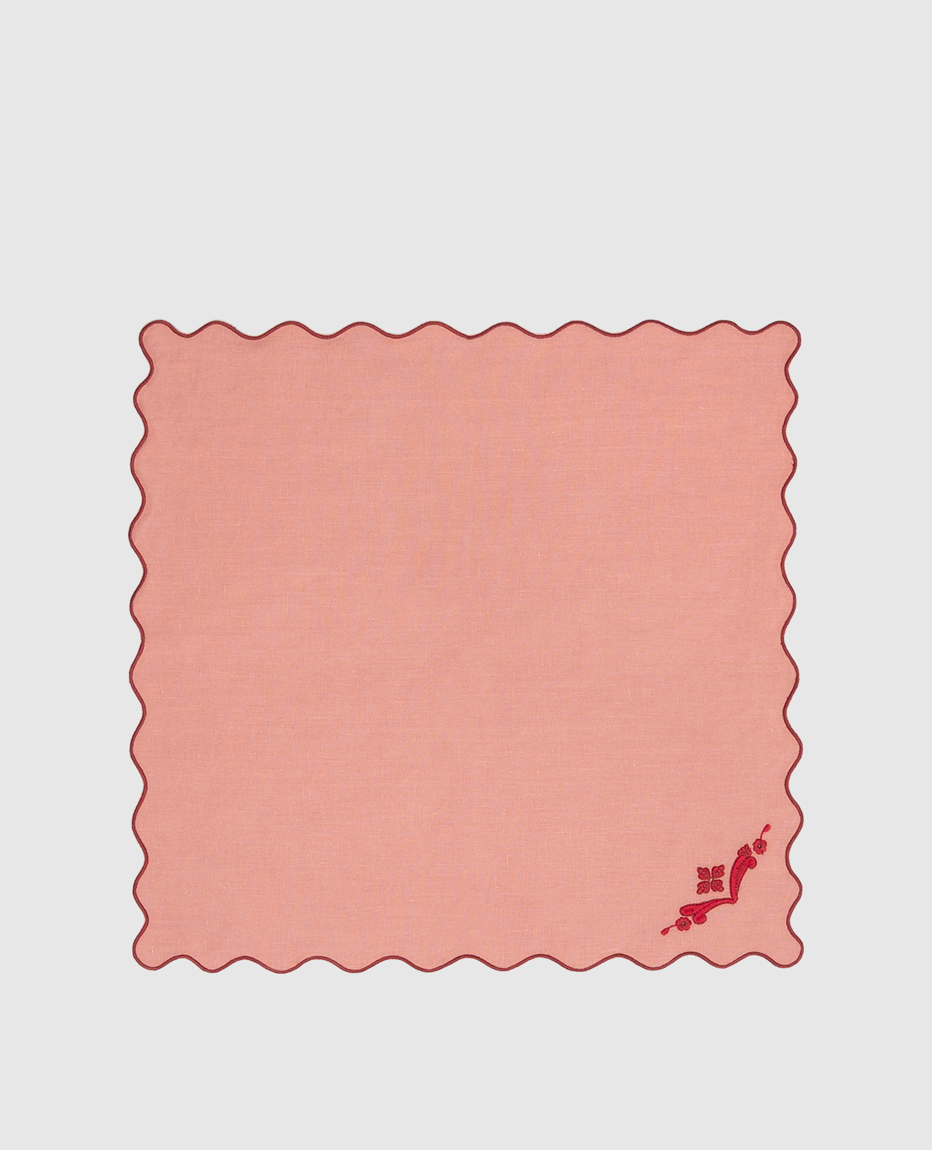 Pink linen serving napkin with embroidery