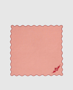 Los Encajeros Pink linen serving napkin with embroidery NAPKINORIENTE