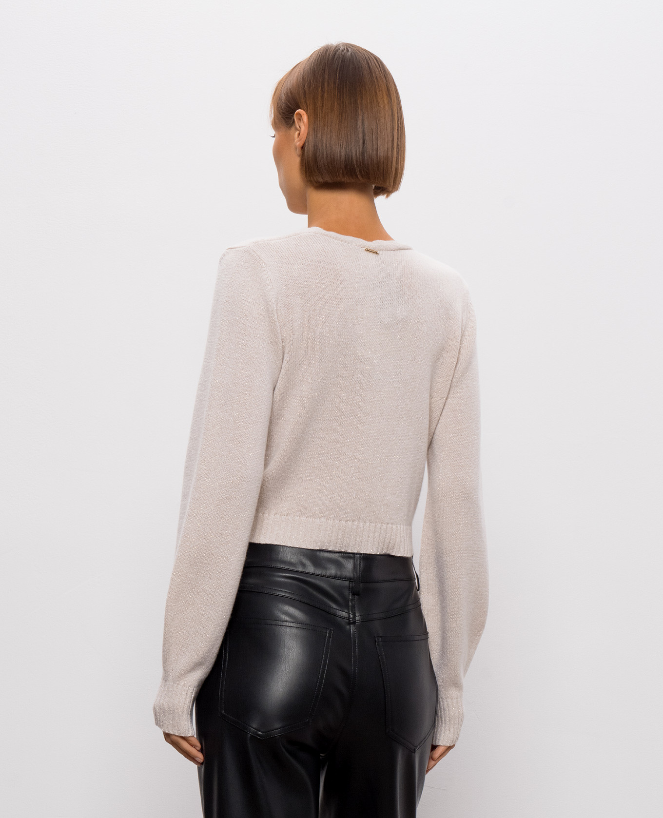Beige cropped wool and cashmere sweater Twinset 4