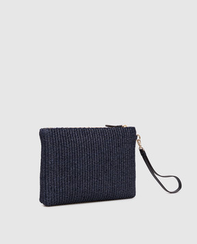 Jimmy Choo Blue raffia clutch with logo embroidery ZIPPEDFLATPOUCHJYN