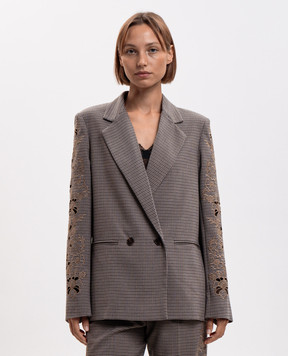 Twinset Brown double-breasted jacket with embroidery 262TP2630