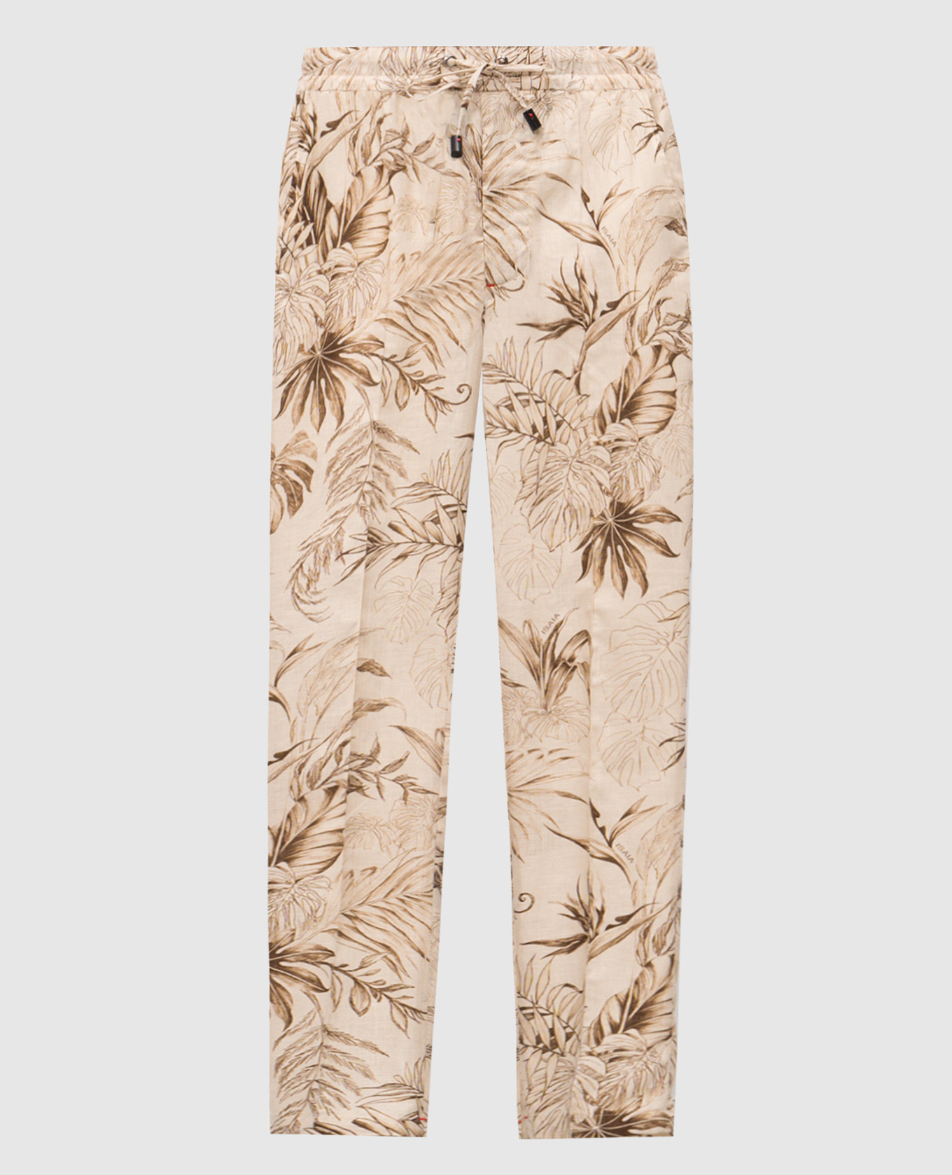 Pantalon en lin beige imprimé
