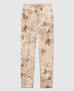 ISAIA Beige linen pants with print PNC016C1110
