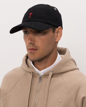 Ami Paris Black cap with embroidered emblem BFUCP006AW0041