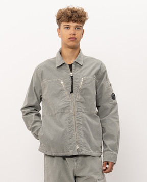 C.P. Company Grey corduroy shirt jacket with logo patch MOS149A006410O