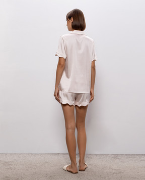 Dore & Rose Pink striped silk pajamas SCALLOPSILKSHORTSET