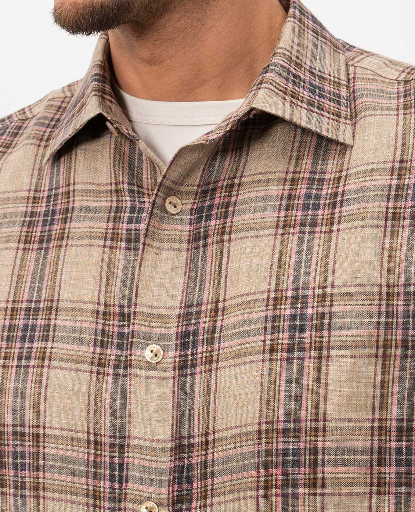 

Beige linen check shirt Agnona