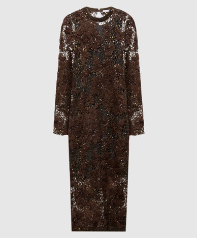 Brown openwork midi dress with wool
