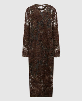 Brunello Cucinelli Brown openwork midi dress with wool MLRR18A90