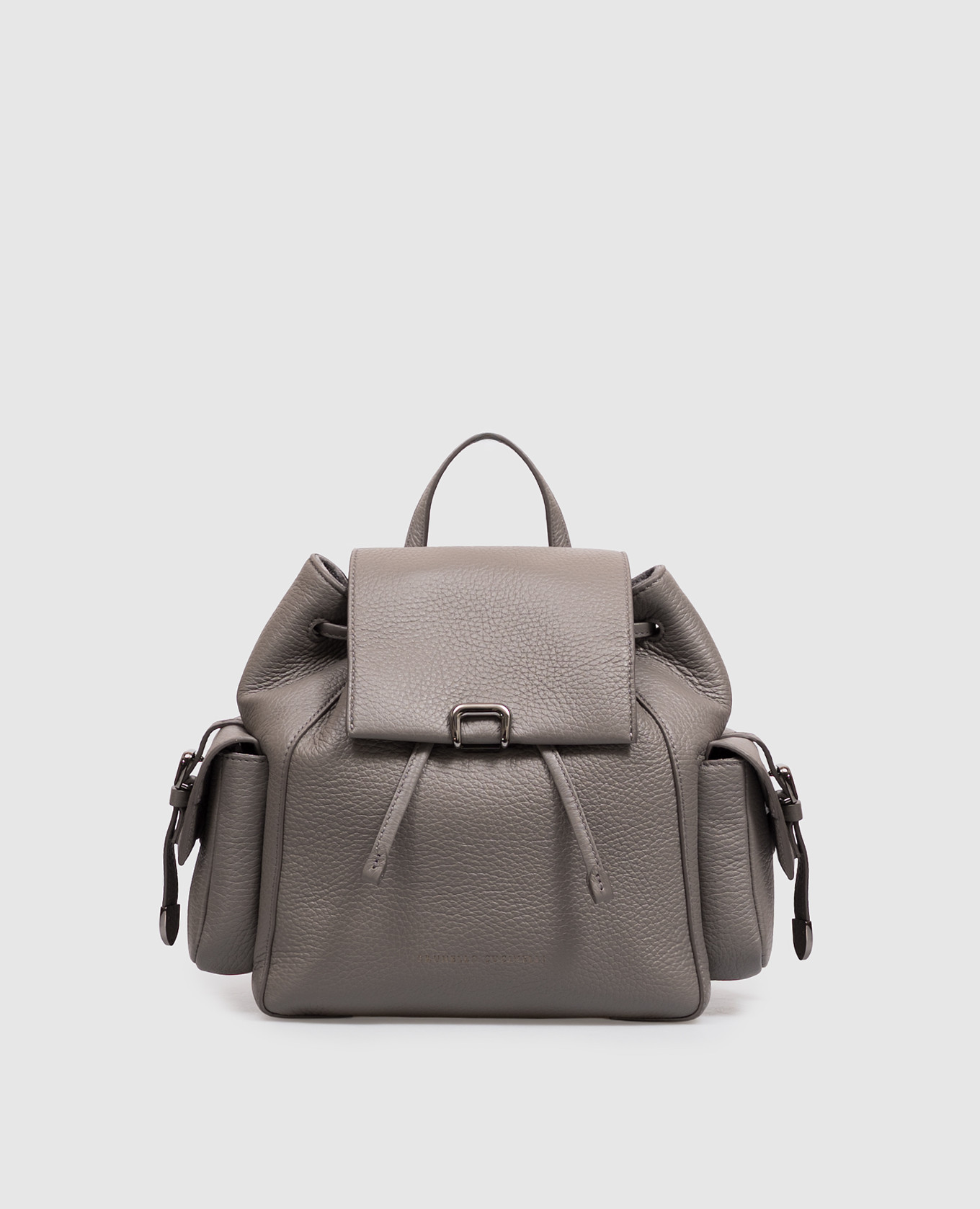 Grey leather backpack with logo print