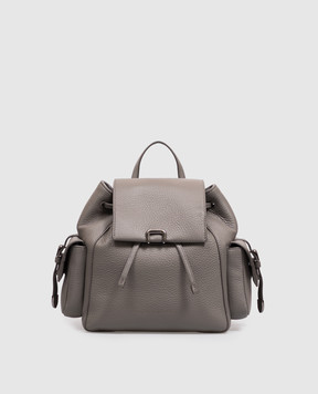 Brunello Cucinelli Grey leather backpack with logo print MBDKB2841