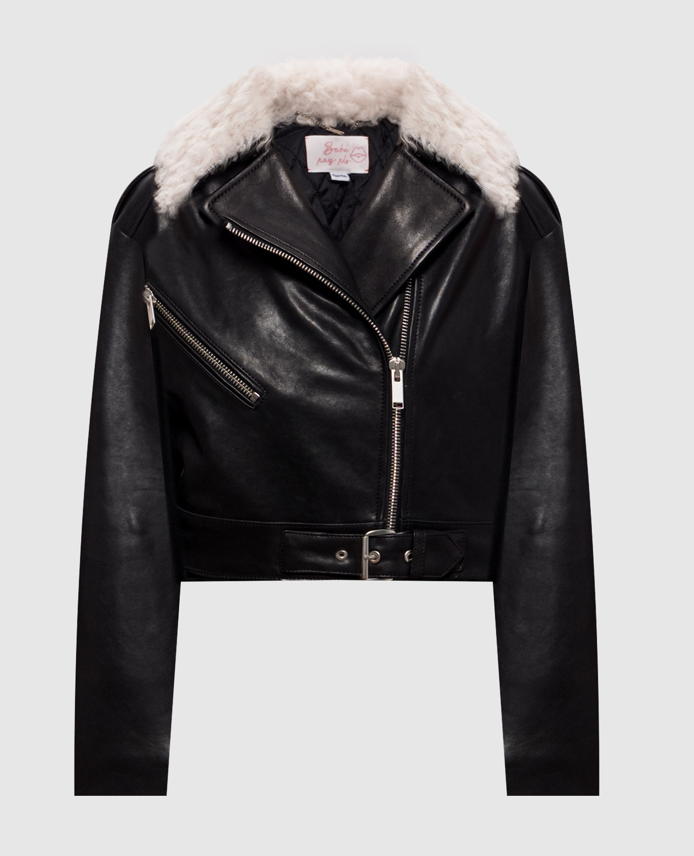 Black leather cropped biker jacket Babe Pay Pls