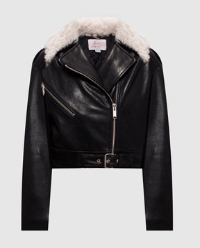 Babe Pay Pls Black leather cropped biker jacket 2305VEGITAL