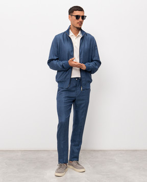 Enrico Mandelli Blue wool, silk and linen jacket with logo embroidery 3T501B5315