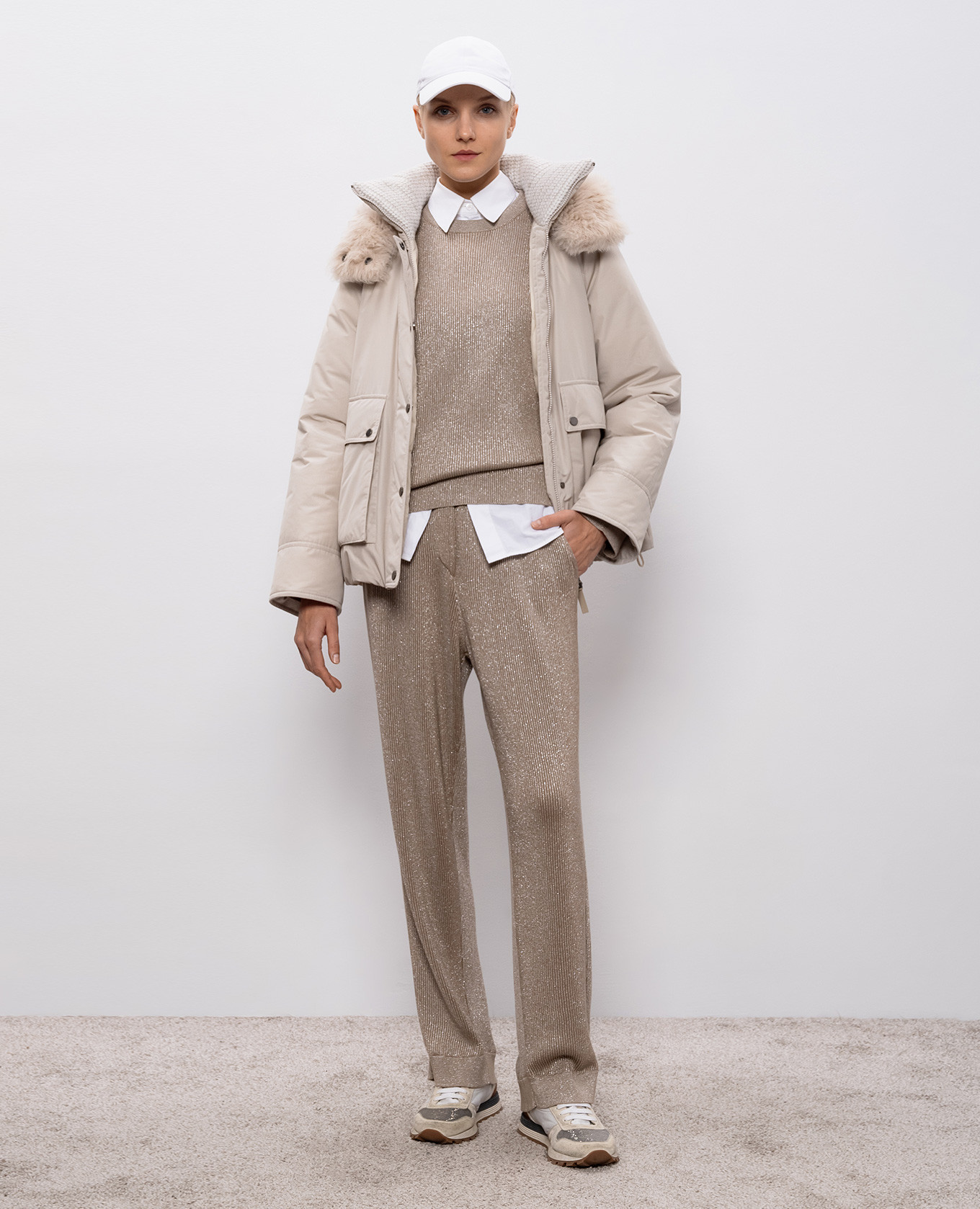 

Beige ribbed jumper with lurex Brunello Cucinelli