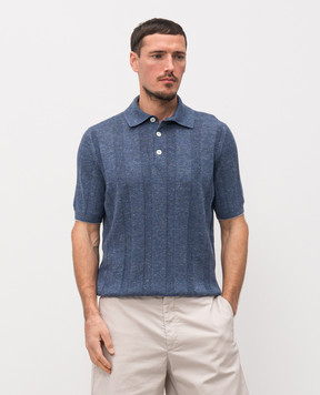Brunello Cucinelli Blue polo with linen M2L707815