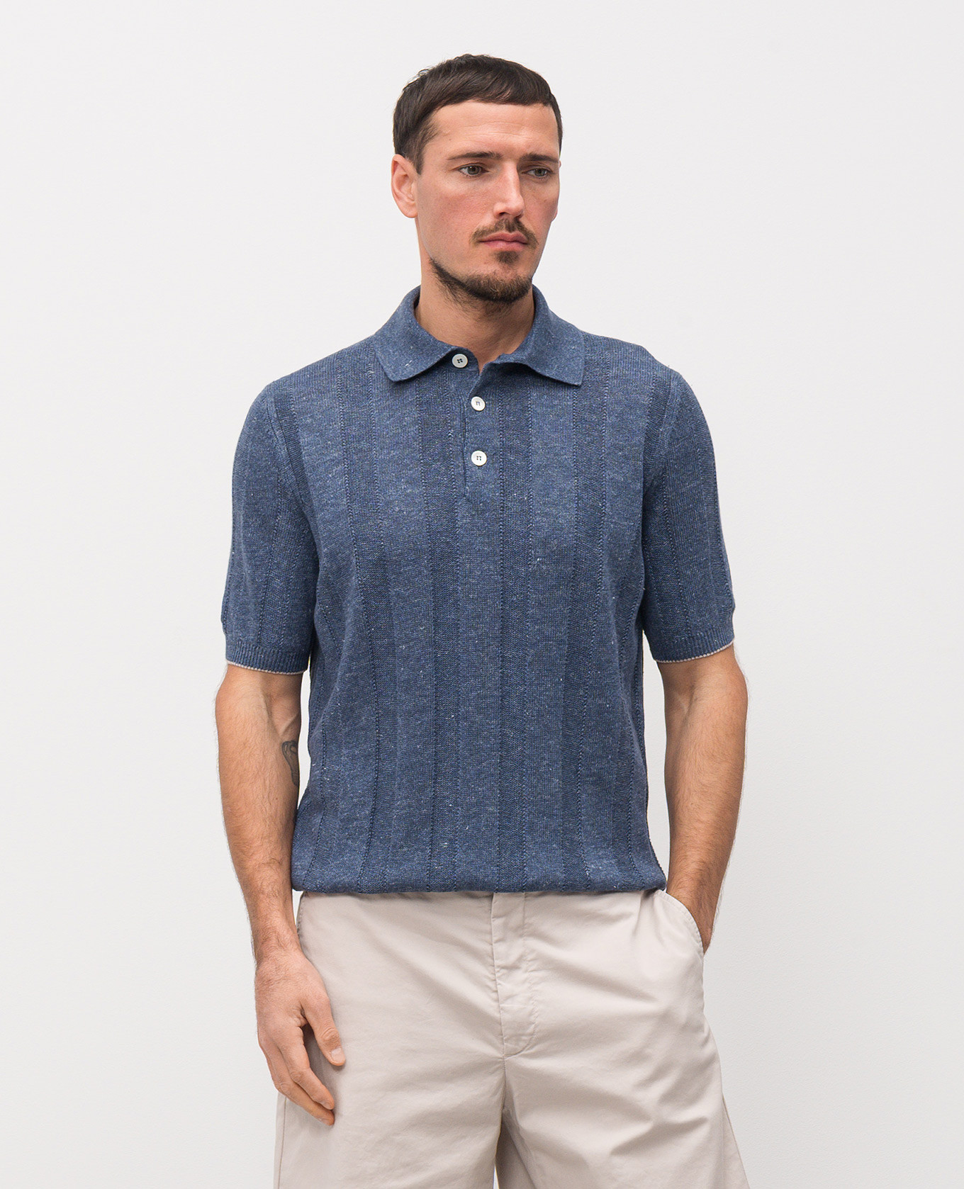 Blue polo with linen Brunello Cucinelli 3