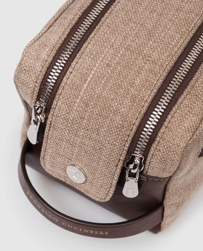 Brunello Cucinelli Brown linen toiletry bag with logo MWACBU334P