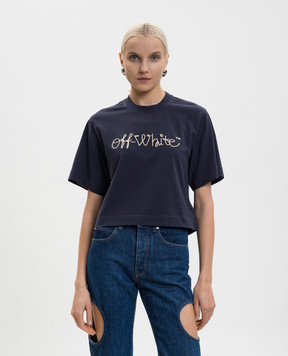 Off-White Blue T-shirt with logo OWAA090F25JER003