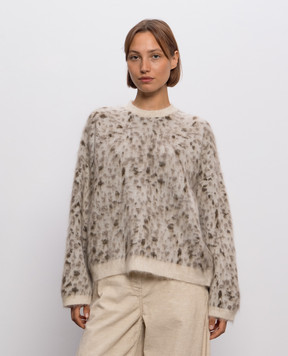 Brunello Cucinelli Beige wool sweater with leopard print M2I242500P