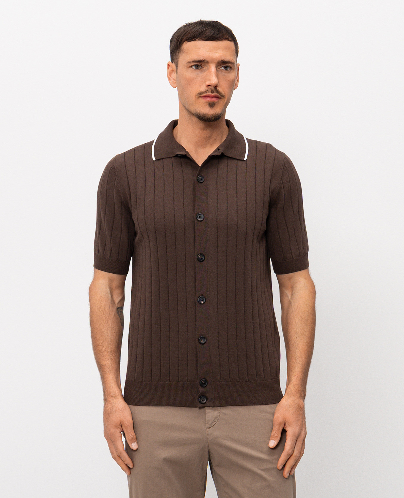 

Brown ribbed shirt with short sleeves Peserico