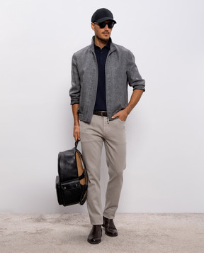 Brunello Cucinelli Blue polo with piping M29800125
