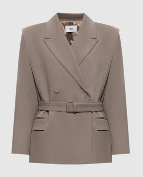 Solotre Beige double-breasted jacket with belt M1AC0154
