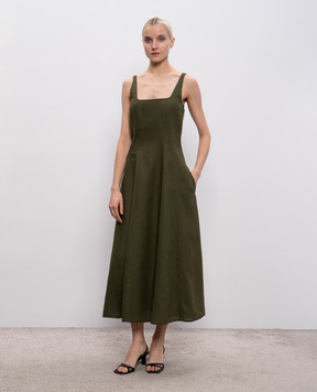 Twinset Khaki midi dress with linen 261TF2021